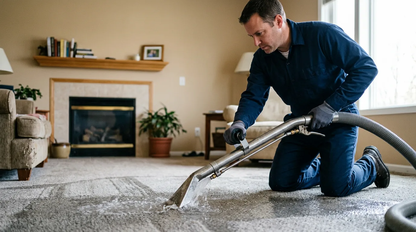 Water damage restoration technician working near Underhill, VT
